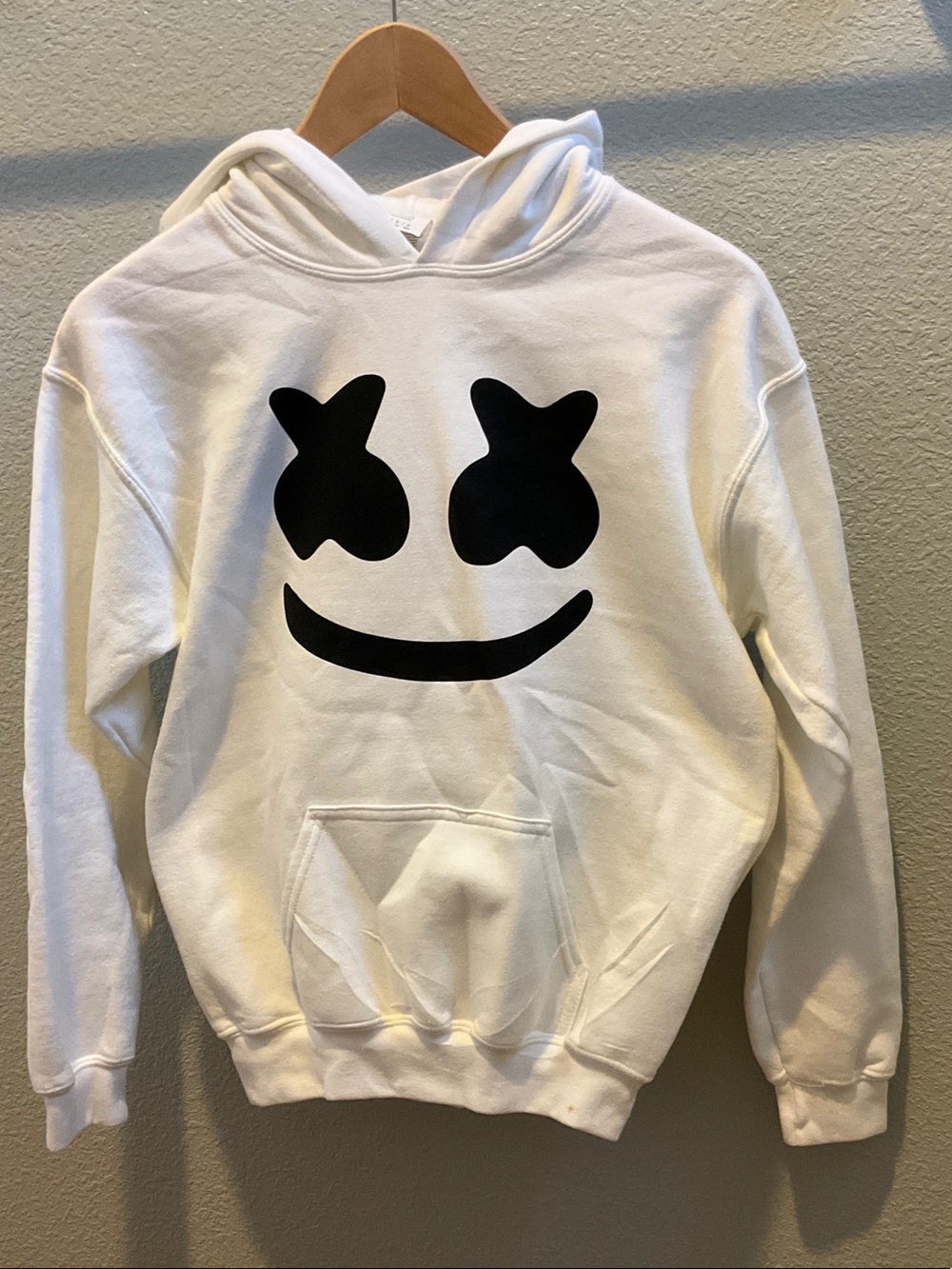 White Kids Hoodie with Black Marshmallow Face Graphic